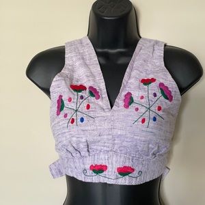 Embroidered purple halter crop top